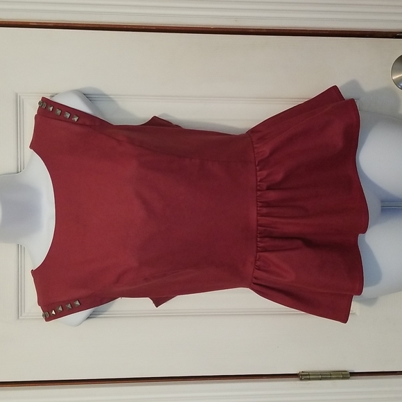 Guess Tops - Guess wine colored, silver studded peplum sleeveless tank